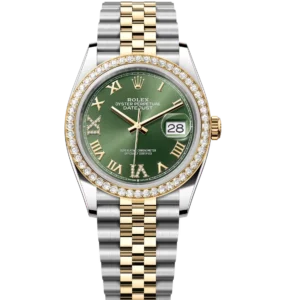 Rolex Datejust 36 Oyster Perpetual Oystersteel and yellow gold olive-green, diamond-set dial Jubilee band Reference 126283RBR