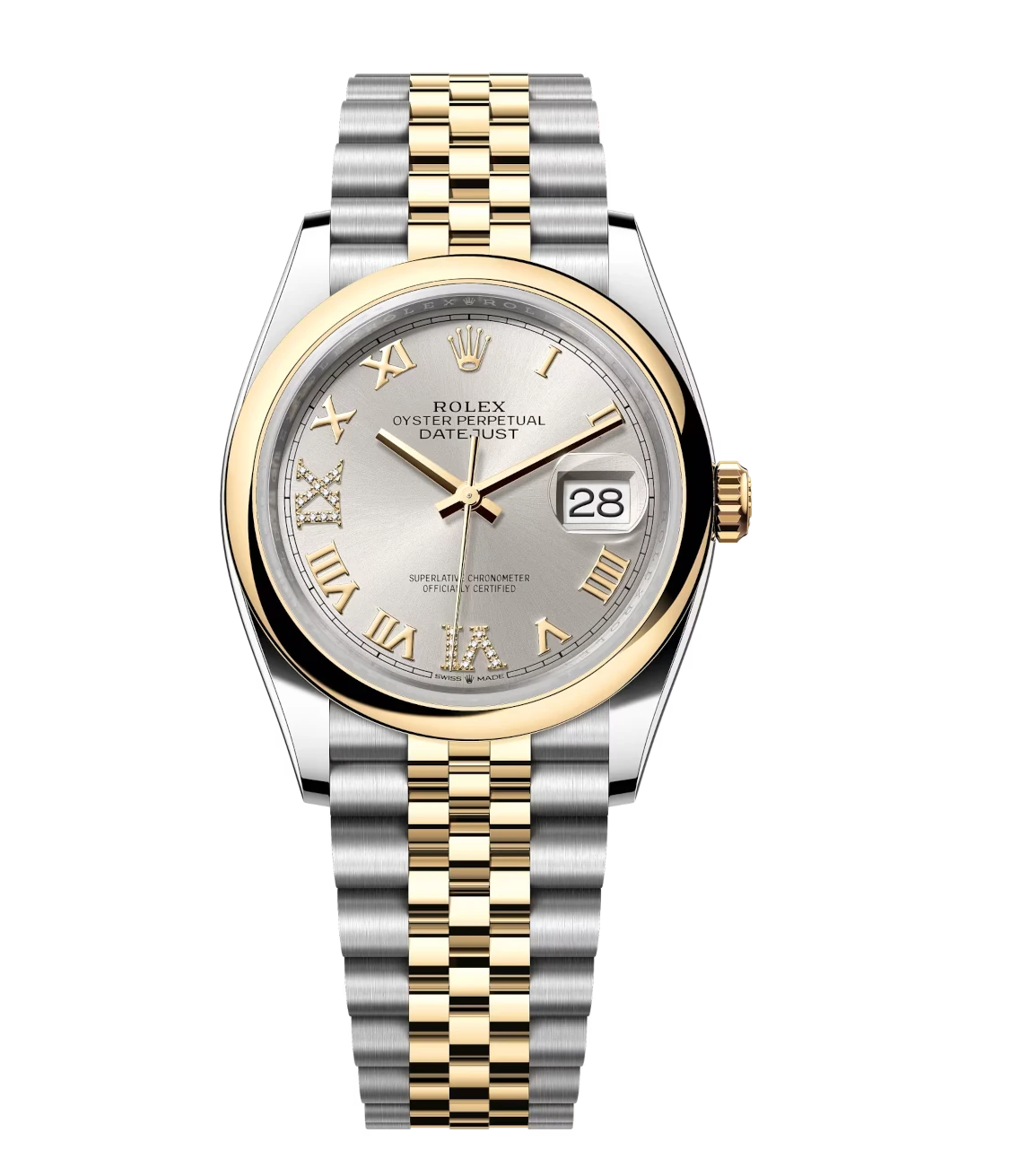Rolex Datejust 36 Oyster Perpetual Oystersteel and yellow gold silver, diamond-set dial Jubilee band Reference 126203 1 Rolex Datejust 36 Oyster Perpetual Oystersteel and yellow gold silver, diamond-set dial Jubilee band Reference 126203