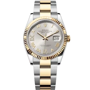 Rolex Datejust 36 Oyster Perpetual Oystersteel and yellow gold silver, diamond-set dial Oyster band Reference 126233