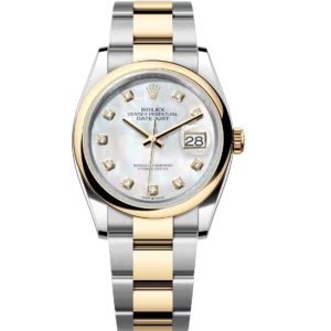 Rolex Lady-Datejust 28 Oyster Perpetual Oystersteel and yellow gold white mother-of-pearl, diamond-set dial Oyster band Reference 279163