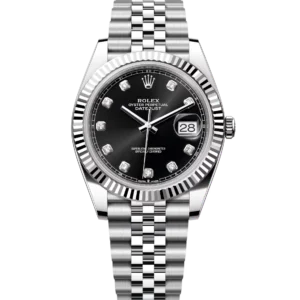 Rolex Datejust 41 Oyster Perpetual Oystersteel and white gold bright black, diamond-set dial Jubilee band Reference 126334