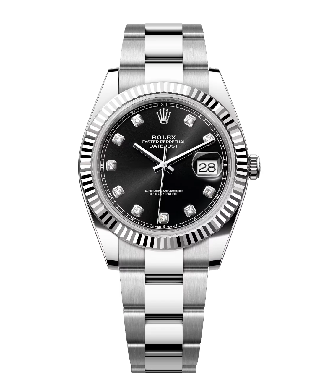 Rolex Datejust 41 Oyster Perpetual Oystersteel and white gold bright black, diamond-set dial Oyster band Reference 126334 1 Rolex Datejust 41 Oyster Perpetual Oystersteel and white gold bright black, diamond-set dial Oyster band Reference 126334