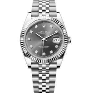 Rolex Datejust 41 Oyster Perpetual Oystersteel and white gold slate, diamond-set dial Jubilee band Reference 126334