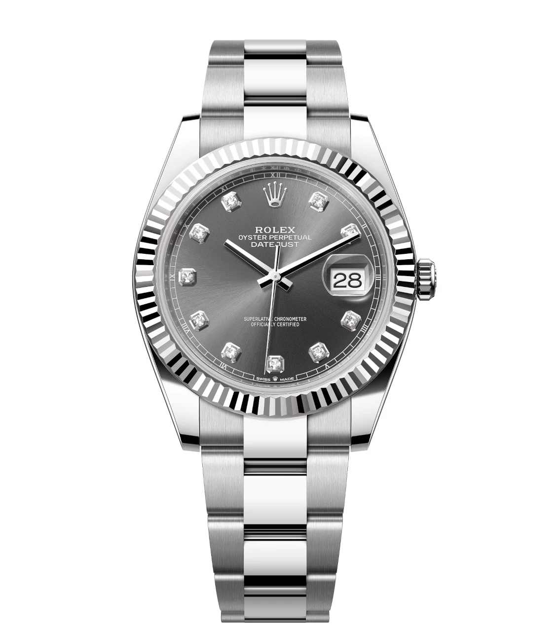 Rolex Datejust 41 Oyster Perpetual Oystersteel and white gold slate, diamond-set dial Oyster band Reference 126334 1 Rolex Datejust 41 Oyster Perpetual Oystersteel and white gold slate, diamond-set dial Oyster band Reference 126334