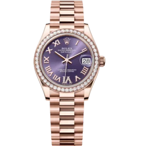Rolex Datejust 31 Oyster Perpetual 18 ct Everose gold aubergine, diamond-set dial President band Reference 278285RBR