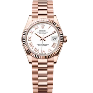 Rolex Datejust 31 Oyster Perpetual 18 ct Everose gold white dial President band Reference 278275