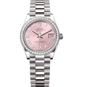 Rolex Datejust 31 Oyster Perpetual 18 ct white gold pink dial President band Reference 278289RBR