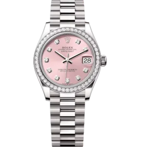Rolex Datejust 31 Oyster Perpetual 18 ct white gold pink, diamond-set dial President band Reference 278289RBR
