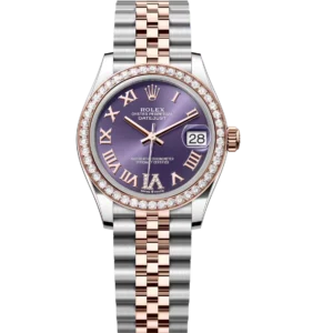 Rolex Datejust 31 Oyster Perpetual Oystersteel and Everose gold aubergine, diamond-set dial Jubilee band Reference 278381RBR