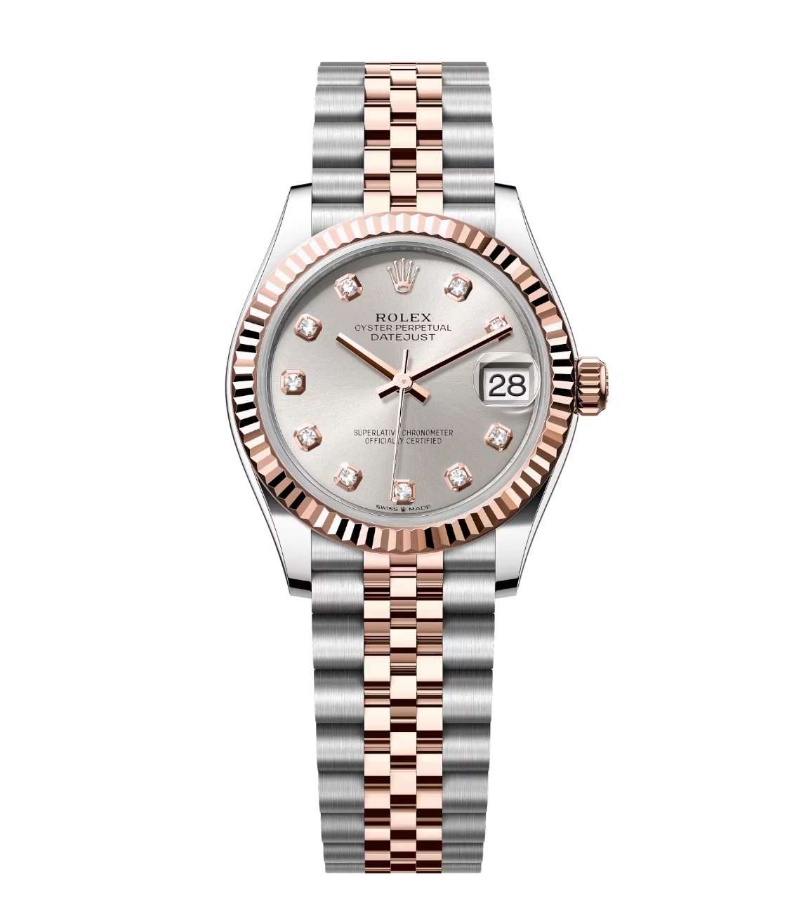 Rolex Datejust 31 Oyster Perpetual Oystersteel and Everose gold silver, diamond-set dial Jubilee band Reference 278271 1 Rolex Datejust 31 Oyster Perpetual Oystersteel and Everose gold silver, diamond-set dial Jubilee band Reference 278271