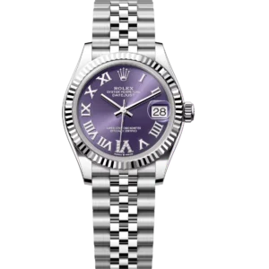 Rolex Datejust 31 Oyster Perpetual Oystersteel and white gold aubergine, diamond-set dial Jubilee band Reference 278274