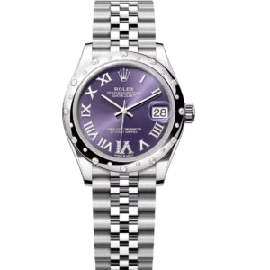 Rolex Datejust 31 Oyster Perpetual Oystersteel and white gold aubergine, diamond-set dial Jubilee band Reference 278344RBR