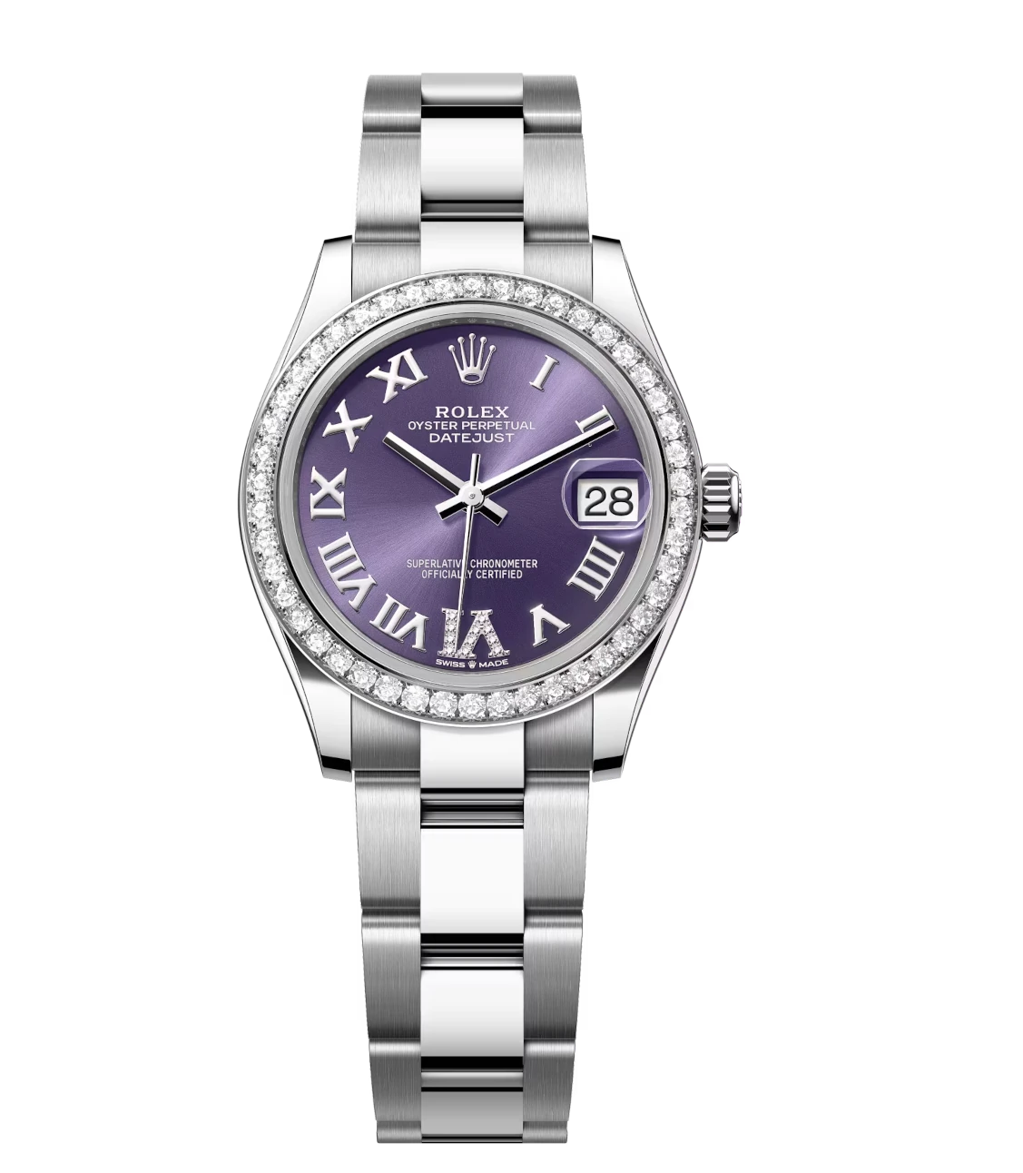 Rolex Datejust 31 Oyster Perpetual Oystersteel and white gold aubergine, diamond-set dial Oyster band Reference 278384RBR 1 Rolex Datejust 31 Oyster Perpetual Oystersteel and white gold aubergine, diamond-set dial Oyster band Reference 278384RBR