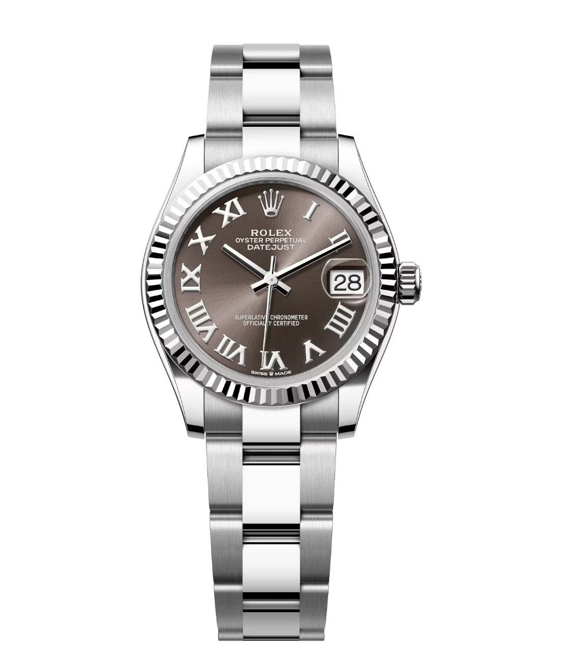 Rolex Datejust 31 Oyster Perpetual Oystersteel and white gold dark grey dial Oyster band Reference 278274 1 This Oyster Perpetual Datejust 31 in Oystersteel and white gold features a dark grey dial and an Oyster band.