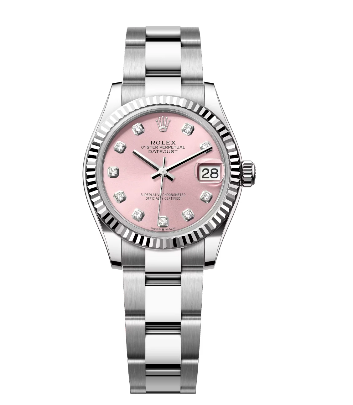 Rolex Datejust 31 Oyster Perpetual Oystersteel and white gold pink, diamond-set dial Oyster band Reference 278274 1 Rolex Datejust 31 Oyster Perpetual Oystersteel and white gold pink, diamond-set dial Oyster band Reference 278274