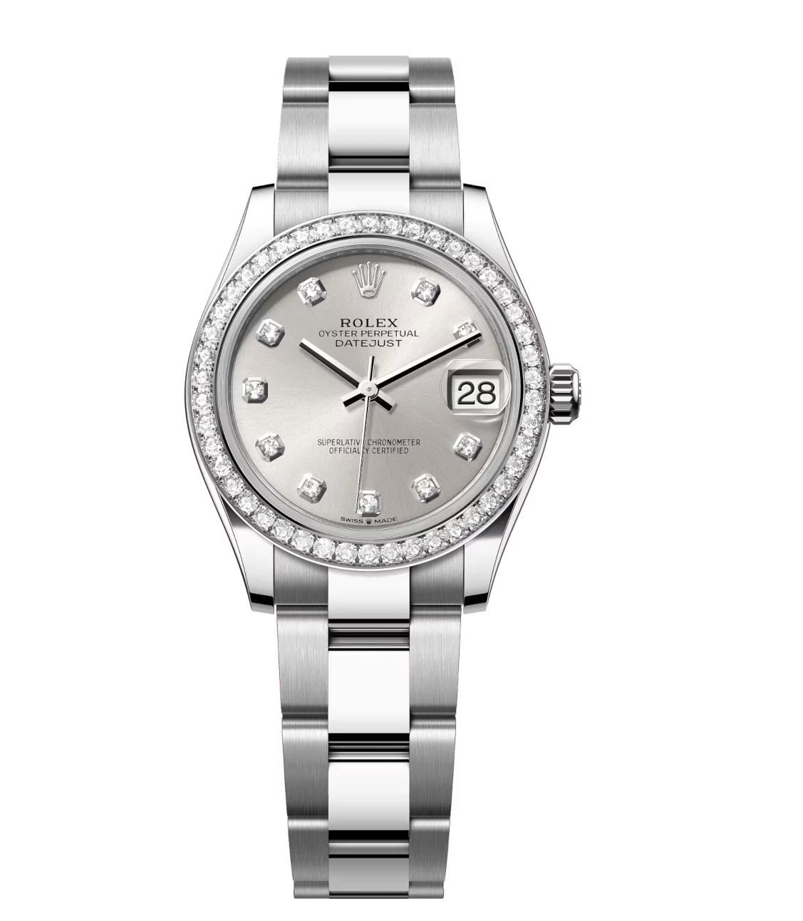 Rolex Datejust 31 Oyster Perpetual Oystersteel and white gold silver, diamond-set dial Oyster band Reference 278384RBR 1 Rolex Datejust 31 Oyster Perpetual Oystersteel and white gold silver, diamond-set dial Oyster band Reference 278384RBR