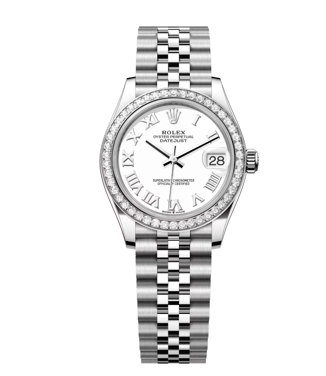 Rolex Lady-Datejust 28 Oyster Perpetual Oystersteel and white gold white dial Jubilee band Reference 279384RBR 1 This Oyster Perpetual Datejust 31 in Oystersteel and white gold features a white dial and a Jubilee bracelet.
