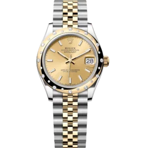 Home 6 This Oyster Perpetual Datejust 31 in Oystersteel and yellow gold features a champagne-colour dial and a Jubilee band.