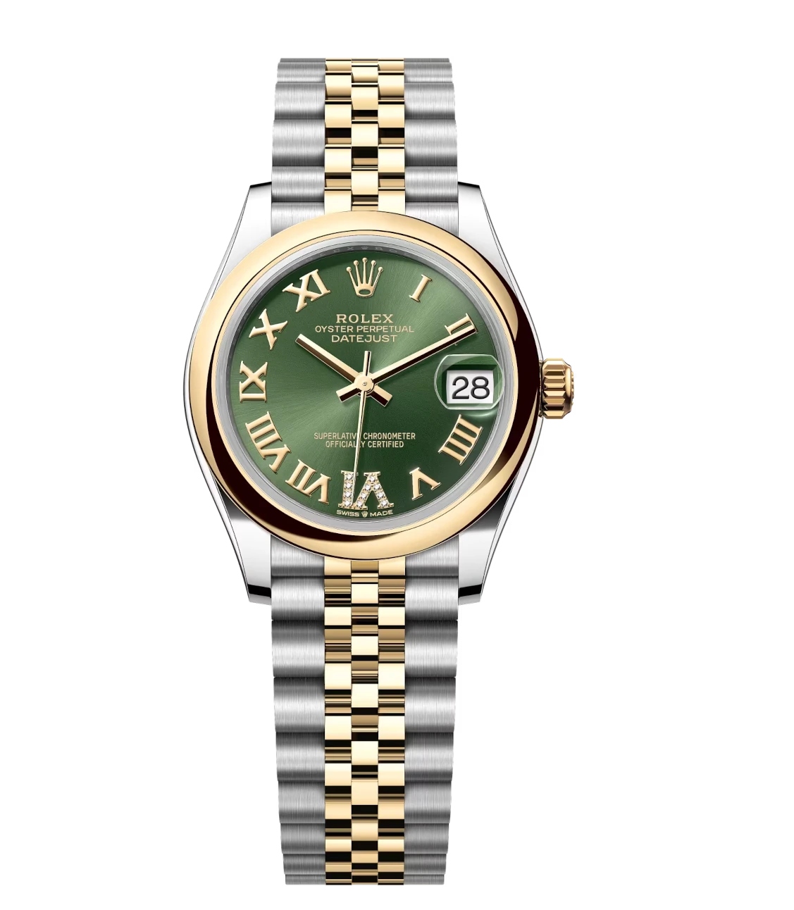 Rolex Datejust 31 Oyster Perpetual Oystersteel and yellow gold olive-green, diamond-set dial Jubilee band Reference 278243 1 Rolex Datejust 31 Oyster Perpetual Oystersteel and yellow gold olive-green, diamond-set dial Jubilee band Reference 278243