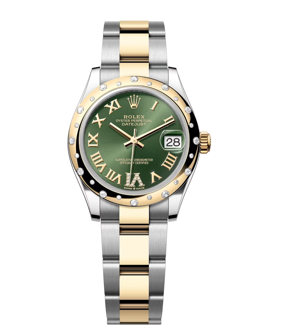 Rolex Datejust 31 Oyster Perpetual Oystersteel and yellow gold olive-green, diamond-set dial Oyster band Reference 278343RBR 1 Rolex Datejust 31 Oyster Perpetual Oystersteel and yellow gold olive-green, diamond-set dial Oyster band Reference 278343RBR