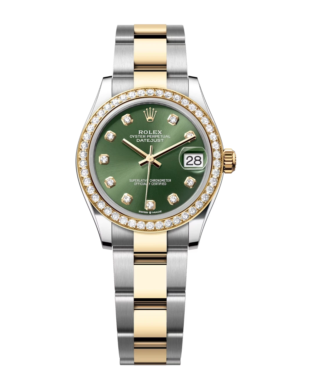 Rolex Datejust 31 Oyster Perpetual Oystersteel and yellow gold olive-green, diamond-set dial Oyster band Reference 278383RBR 1 Rolex Datejust 31 Oyster Perpetual Oystersteel and yellow gold olive-green, diamond-set dial Oyster band Reference 278383RBR