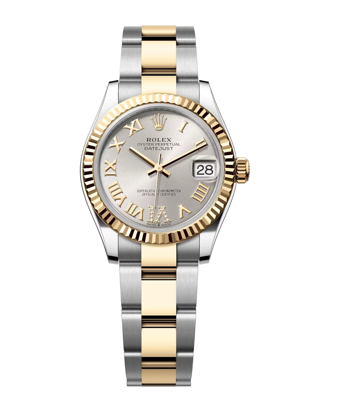 Rolex Datejust 31 Oyster Perpetual Oystersteel and yellow gold silver, diamond-set dial Oyster band Reference 278273 1 Rolex Datejust 31 Oyster Perpetual Oystersteel and yellow gold silver, diamond-set dial Oyster band Reference 278273
