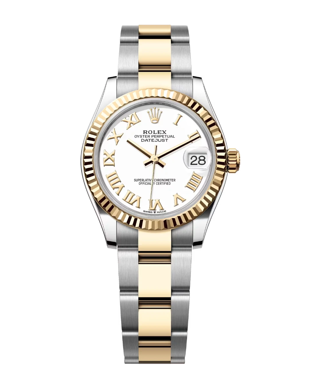 Rolex Lady-Datejust 28 Oyster Perpetual Oystersteel and yellow gold white dial Oyster band Reference 279173 1 This Oyster Perpetual Datejust 31 in Oystersteel and yellow gold features a white dial and an Oyster band.