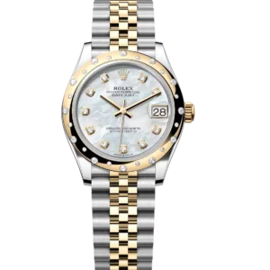 Rolex Datejust 31 Oyster Perpetual Oystersteel and yellow gold white mother-of-pearl, diamond-set dial Jubilee band Reference 278343RBR