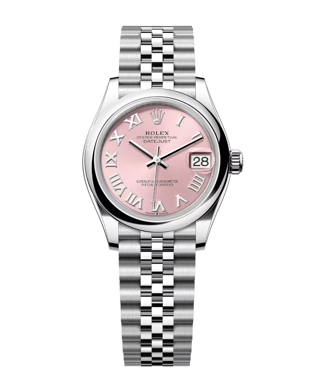 Rolex Datejust 31 Oyster Perpetual Oystersteel pink dial Jubilee band Reference 278240 1 This Oyster Perpetual Datejust 31 in Oystersteel features a pink dial and a Jubilee band.