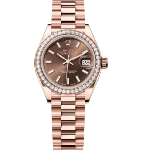 Rolex Lady-Datejust 28 Oyster Perpetual 18 ct Everose gold chocolate dial President band Reference 279135RBR