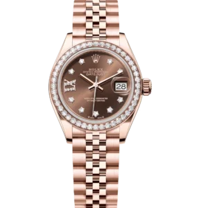 Rolex Lady-Datejust 28 Oyster Perpetual 18 ct Everose gold chocolate, diamond-set dial Jubilee band Reference 279135RBR