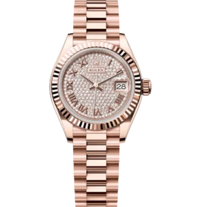 Rolex Lady-Datejust 28 Oyster Perpetual 18 ct Everose gold diamond-paved dial President band Reference 279175