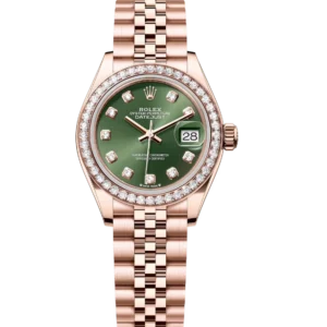 Rolex Lady-Datejust 28 Oyster Perpetual 18 ct Everose gold olive-green, diamond-set dial Jubilee band Reference 279135RBR