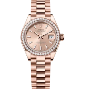 Rolex Lady-Datejust 28 Oyster Perpetual 18 ct Everose gold rosé-colour dial President band Reference 279135RBR