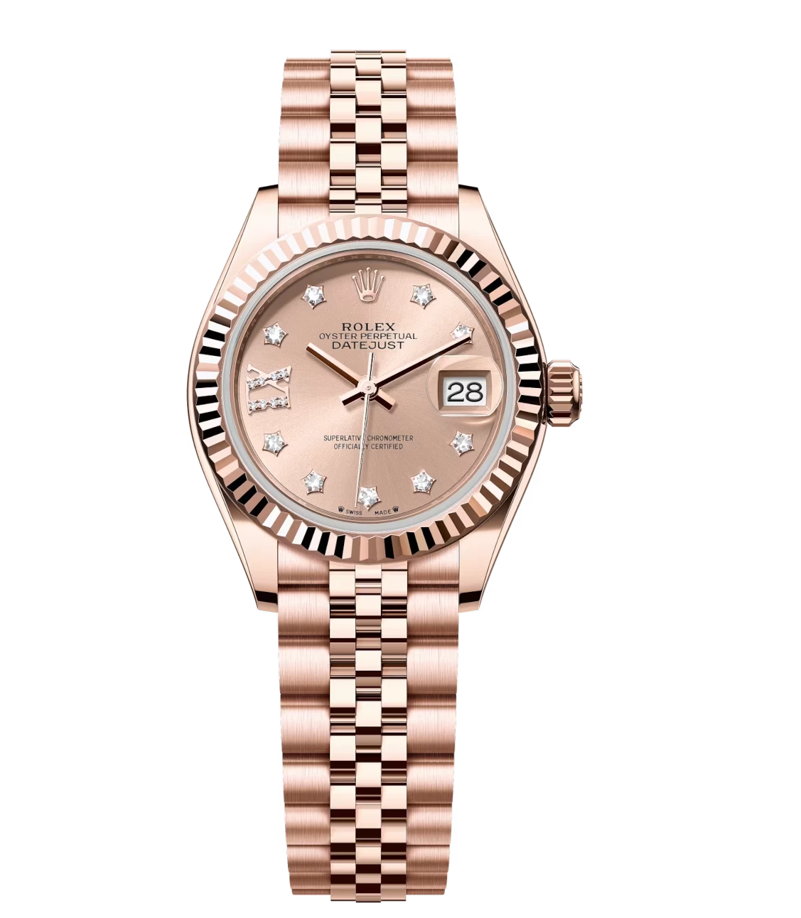 Rolex Lady-Datejust 28 Oyster Perpetual 18 ct Everose gold rosé colour, diamond-set dial Jubilee band Reference 279175 1 Rolex Lady-Datejust 28 Oyster Perpetual 18 ct Everose gold rosé colour, diamond-set dial Jubilee band Reference 279175