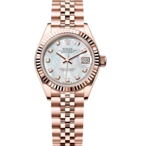 Home 3 Rolex Lady-Datejust 28 Oyster Perpetual 18 ct Everose gold white mother-of-pearl, diamond-set dial Jubilee band Reference 279175