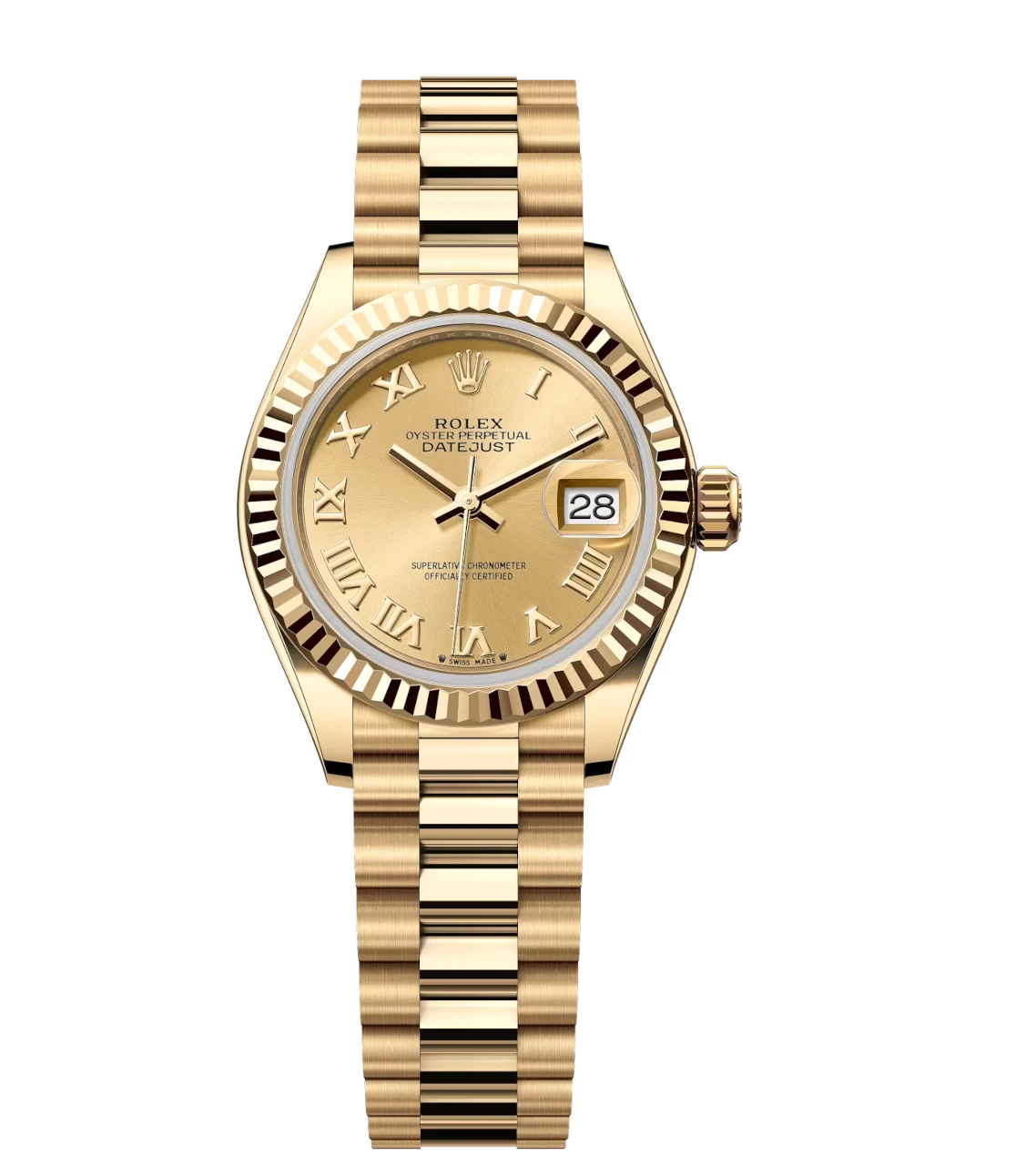 Rolex Lady-Datejust 28 Oyster Perpetual 18 ct yellow gold champagne-colour dial President band Reference 279178 1 Rolex Lady-Datejust 28 Oyster Perpetual 18 ct yellow gold champagne-colour dial President band Reference 279178