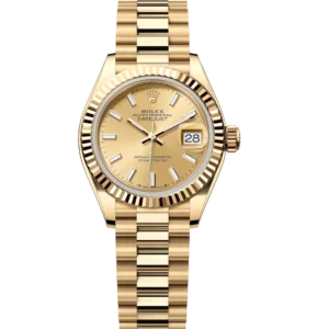 Rolex Lady-Datejust 28 Oyster Perpetual 18 ct yellow gold champagne-colour dial President band Reference 279178