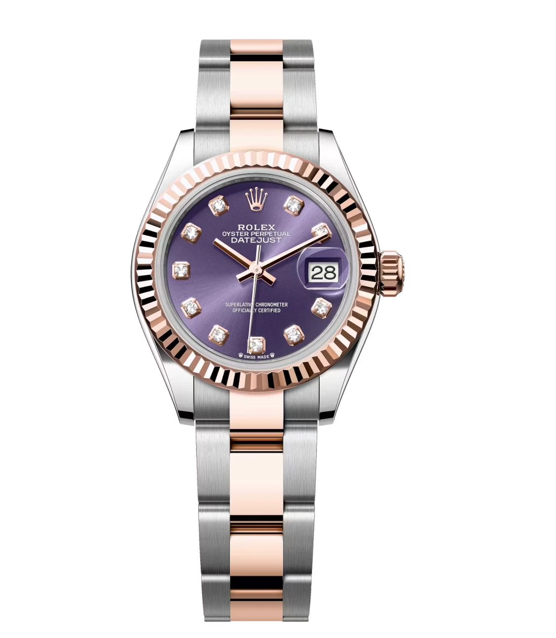 Rolex Lady-Datejust 28 Oyster Perpetual Oystersteel and Everose gold aubergine, diamond-set dial Oyster band Reference 279171 1 Rolex Lady-Datejust 28 Oyster Perpetual Oystersteel and Everose gold aubergine, diamond-set dial Oyster band Reference 279171