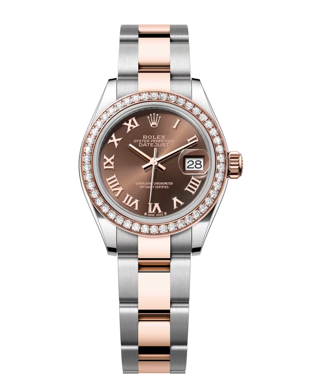Rolex Lady-Datejust 28 Oyster Perpetual Oystersteel and Everose gold chocolate dial Oyster band Reference 279381RBR 1 Rolex Lady-Datejust 28 Oyster Perpetual Oystersteel and Everose gold chocolate dial Oyster band Reference 279381RBR