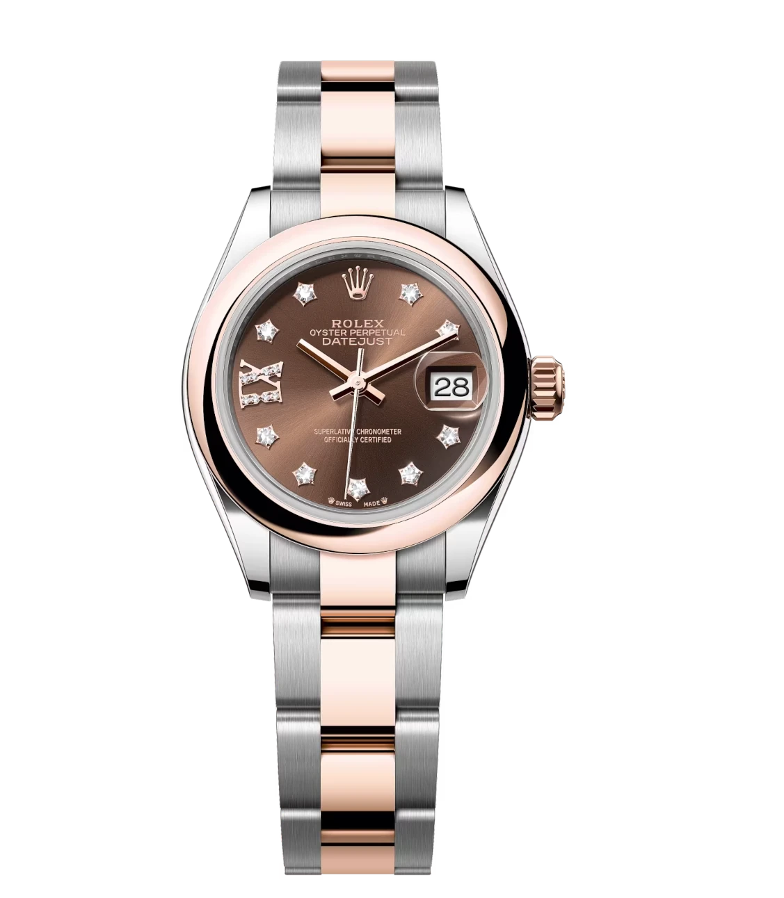 Rolex Lady-Datejust 28 Oyster Perpetual Oystersteel and Everose gold chocolate, diamond-set dial Oyster band Reference 279161 1 Rolex Lady-Datejust 28 Oyster Perpetual Oystersteel and Everose gold chocolate, diamond-set dial Oyster band Reference 279161