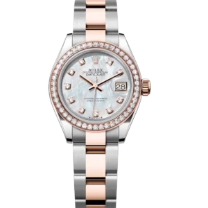 Rolex Lady-Datejust 28 Oyster Perpetual Oystersteel and Everose gold white mother-of-pearl, diamond-set dial Oyster band Reference 279381RBR