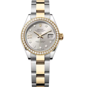 Rolex Lady-Datejust 28 Oyster Perpetual Oystersteel and yellow gold silver, diamond-set dial Oyster band Reference 279383RBR