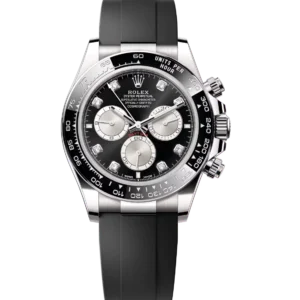 Home 53 Rolex Cosmograph Daytona 40 Oyster Perpetual 18 ct white gold bright black and steel, diamond-set dial Oysterflex band Reference 126519LN
