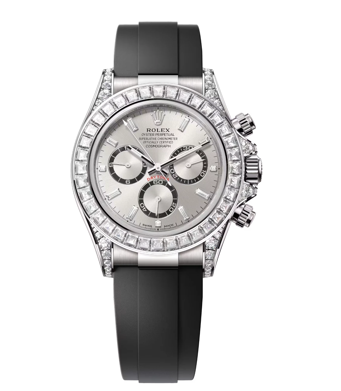 Rolex Cosmograph Daytona 40 Oyster Perpetual 18 ct white gold steel, diamond-set dial Oysterflex band Reference 126539TBR 1 Rolex Cosmograph Daytona 40 Oyster Perpetual 18 ct white gold steel, diamond-set dial Oysterflex band Reference 126539TBR