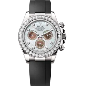 Rolex Cosmograph Daytona 40 Oyster Perpetual 18 ct white gold white and black mother-of-pearl, diamond-set dial Oysterflex band Reference 126589RBR