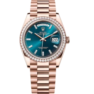 Rolex Day-Date 36 Oyster Perpetual 18 ct Everose gold blue-green, diamond-set dial diamond-set bezel President band Reference 128345RBR