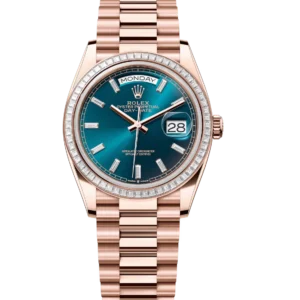 Rolex Day-Date 36 Oyster Perpetual 18 ct Everose gold blue-green, diamond-set dial diamond-set bezel President band Reference 128395TBR