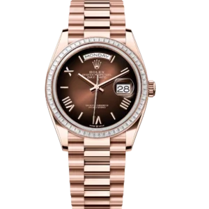 Rolex Day-Date 36 Oyster Perpetual 18 ct Everose gold brown ombré dial diamond-set bezel President band Reference 128395TBR