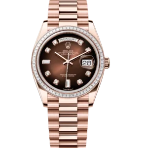 Rolex Day-Date 36 Oyster Perpetual 18 ct Everose gold brown ombré, diamond-set dial diamond-set bezel President band Reference 128395TBR